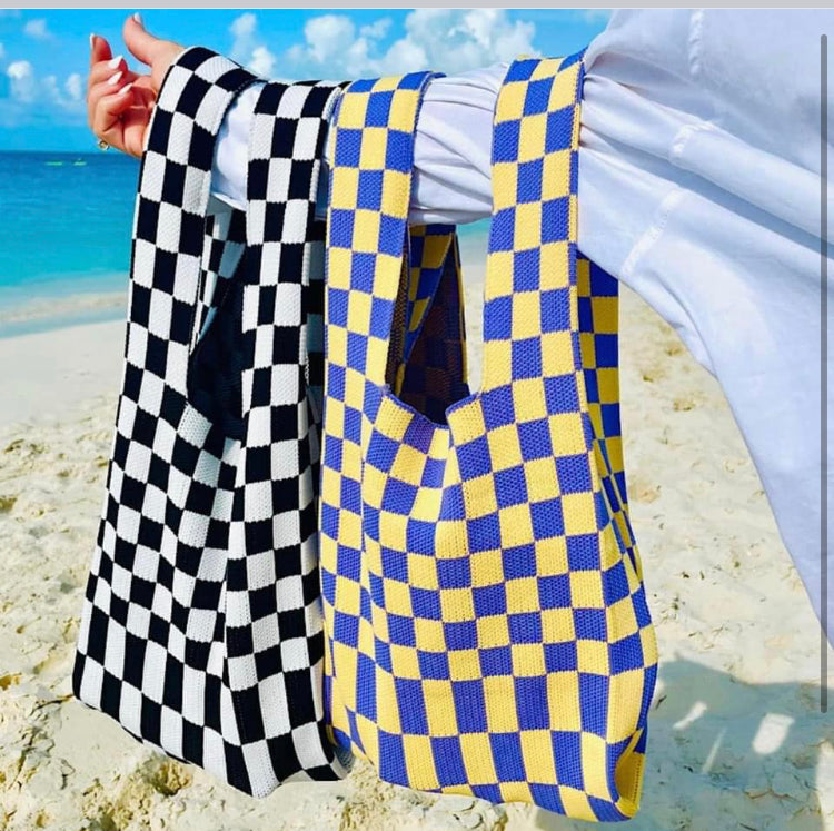 Checkered Knit Handbag